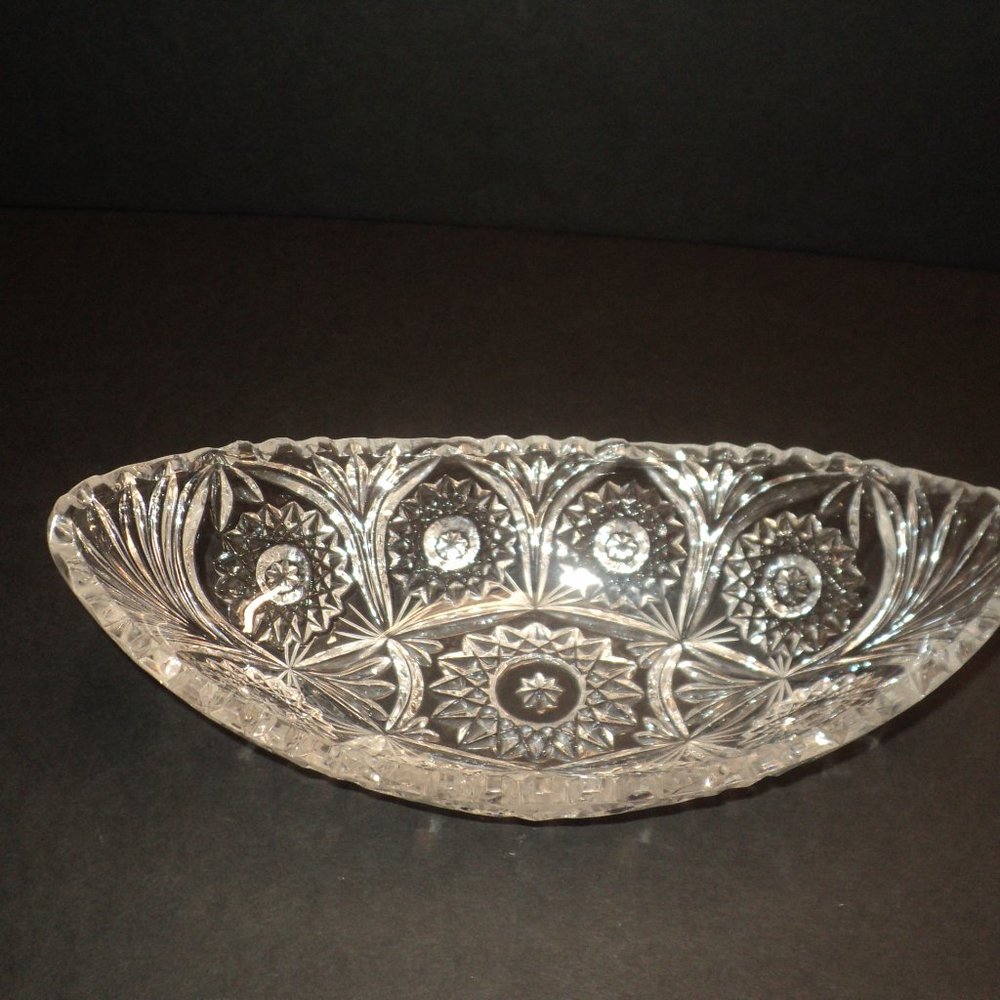Vintage Anchor Hocking Oblong Floral Relish Dish Bowl Sawtooth Edging 10" x 5"